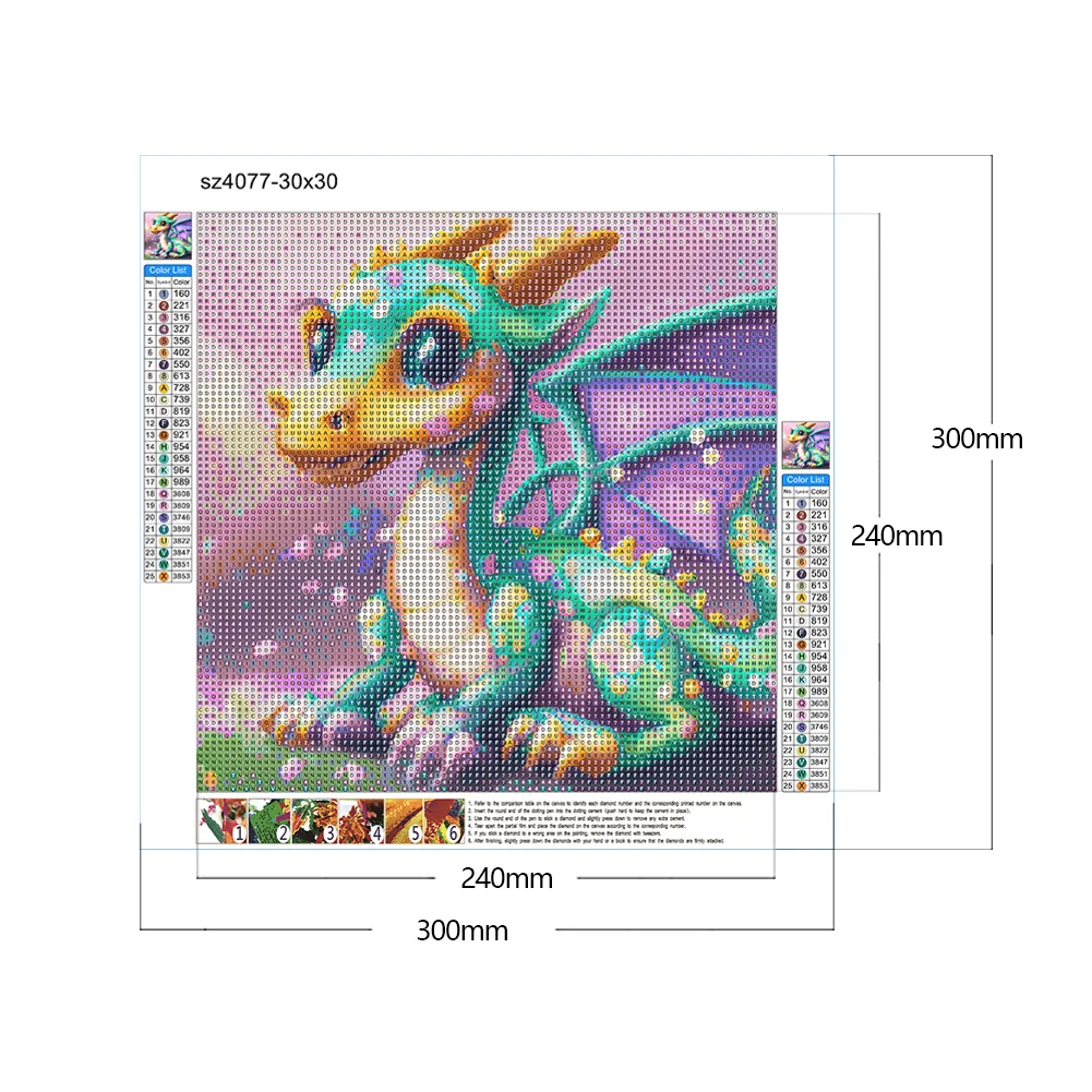 Full Round Diamond Painting 30*30cm - Cartoon Pterosaur