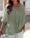Fashion Solid Split Joint V Neck Tops