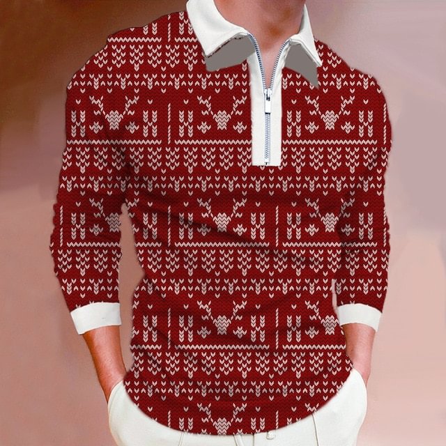 Men's Christmas Polo Shirt Long Sleeve Party
