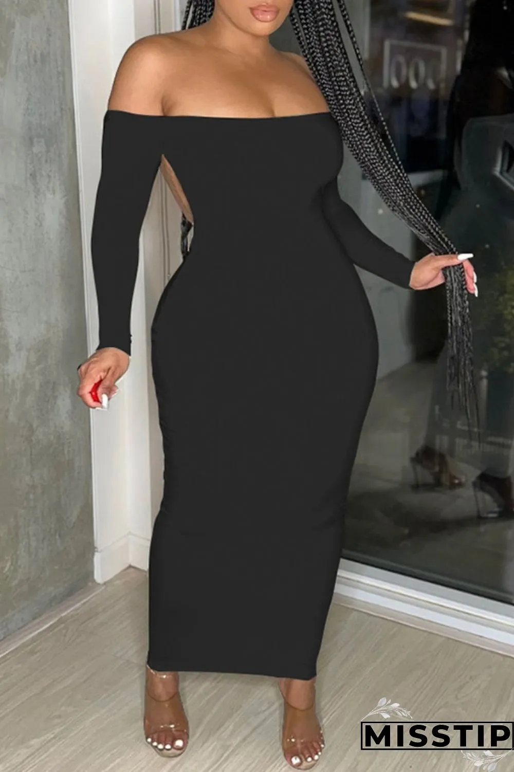 White Casual Solid Basic O Neck Long Sleeve Dresses