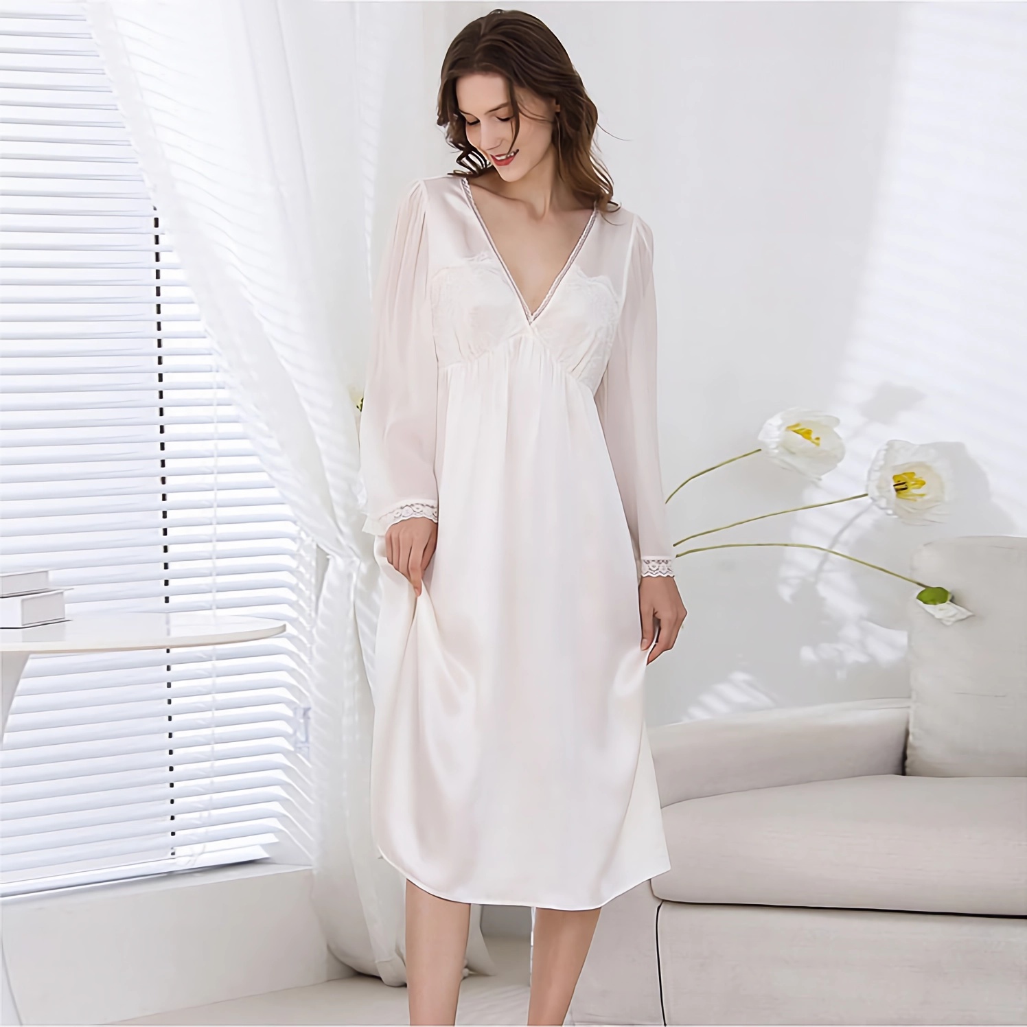 Long Sleeve Silk Nightgown Loose REAL SILK LIFE