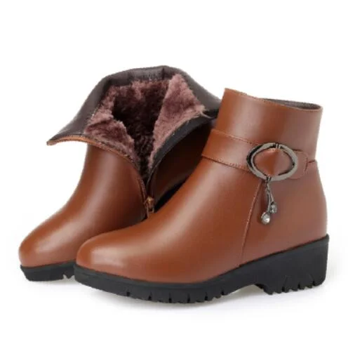 GKTINOO Snow Boots Soft Leather Women's Shoes Mother Ladies Female Winter Wool Fur Wedges Warm Boots Plus Size 35-43