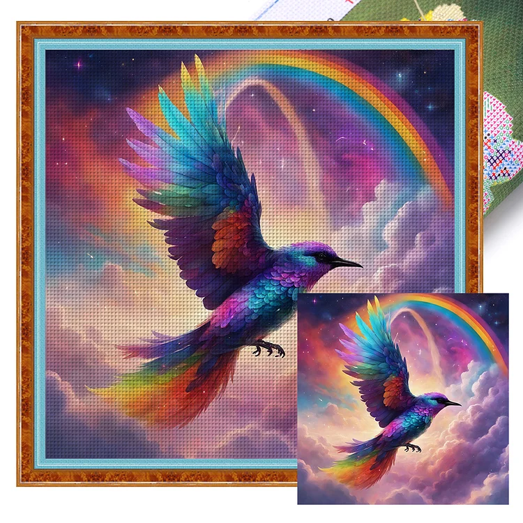【Huacan Brand】Hummingbird Under The Rainbow 11CT Stamped Cross Stitch 40*40CM