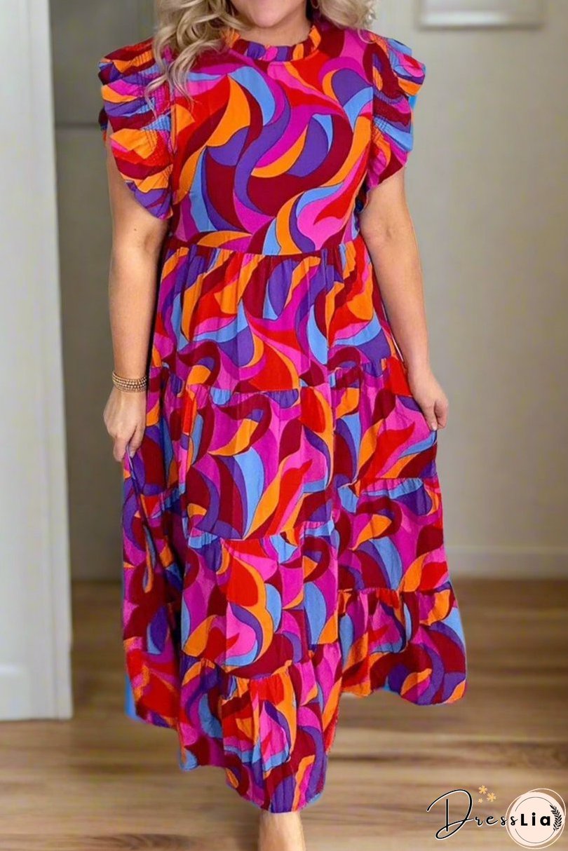 Ruffled Mock Neck Tiered Maxi Dress