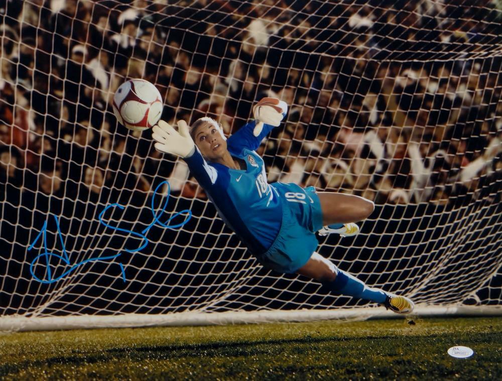 Hope Solo Autographed 16x20 Team USA Blocking Goal Photo Poster painting- JSA W Authenticated