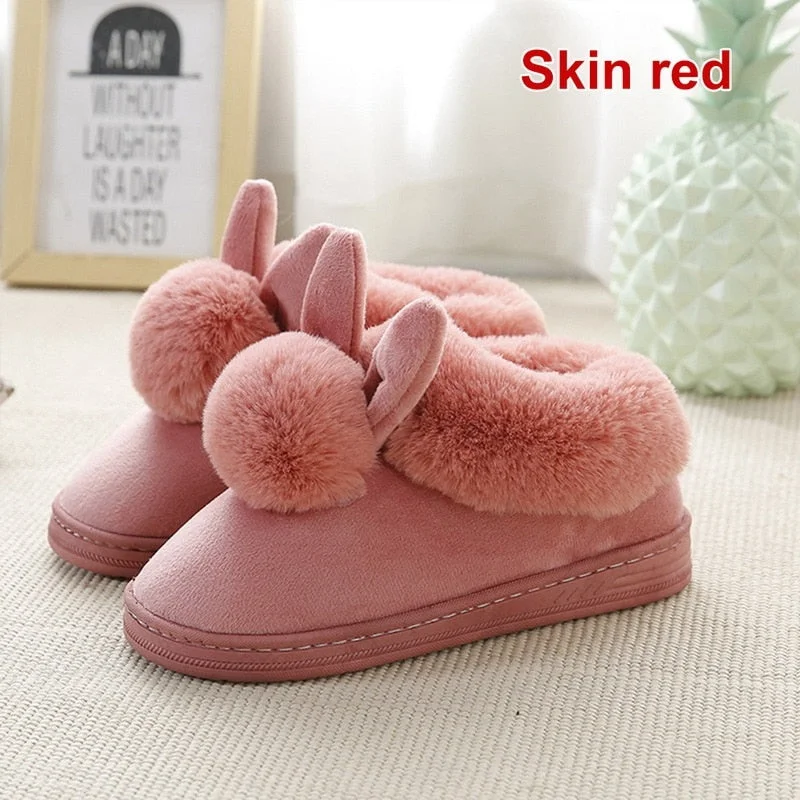 Winter Slippers Women Furry Warm Female Slipper Indoor Home Shoes Casual Ladies Soft Comfort Shoes Woman Furry Rabbit Ears Plush