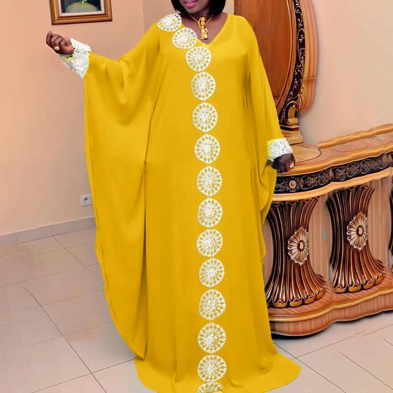 VONDA Brand Holiday Party Dress 2022 Sexy V Neck Baggy Sleeve Holiday Sundress Women Patchwork Vestidos Long Dresses Longue Robe