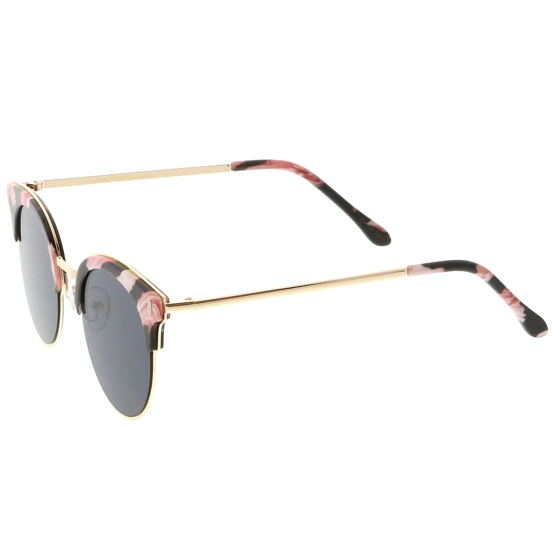 Semi Rimless Marble Print Round Cat Eye glasses With Flat Lens 48mm