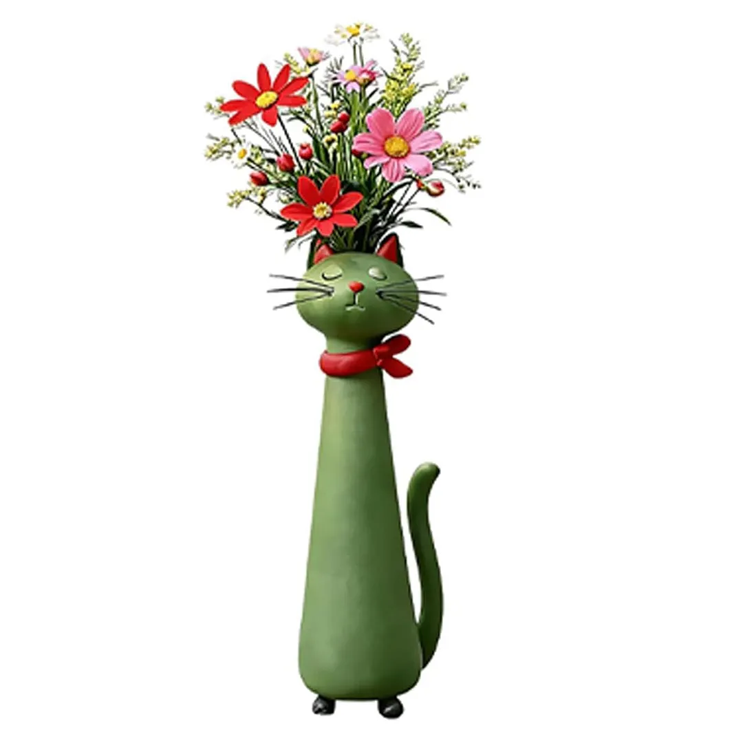 Handcrafted Quirky Cat Vase Modern Whimsical Resin Cat Flower Vase Creative Ornament for Living Room Office Study Home Decoration