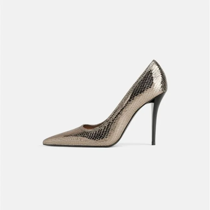 Champagne Python Stiletto Heels Pumps |FSJ Shoes