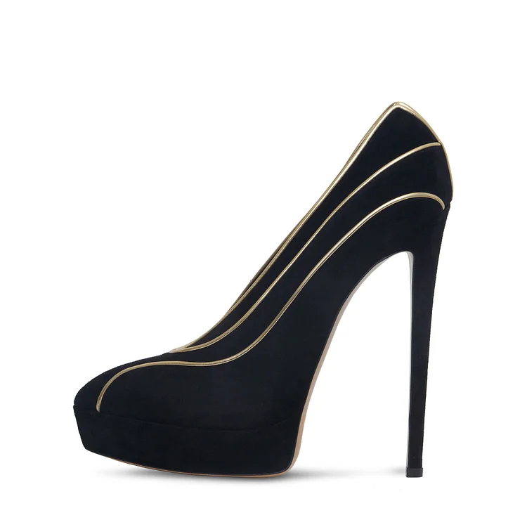 Black Almond Toe Stiletto Heel Platform Dress Shoes Vdcoo