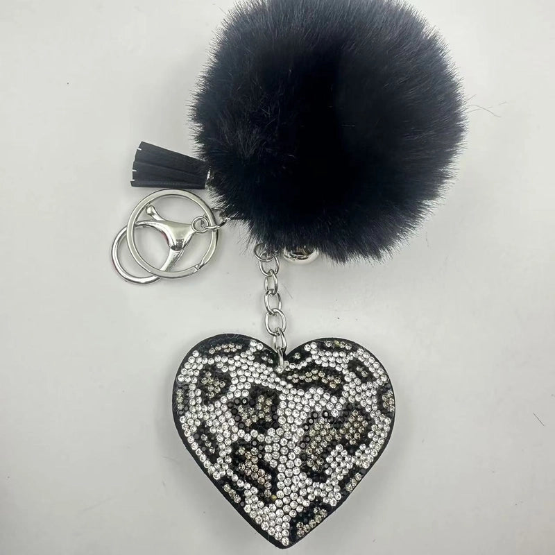 6 Pieces Sweet Korean Style Heart Shape Plush Rhinestones Unisex Keychain