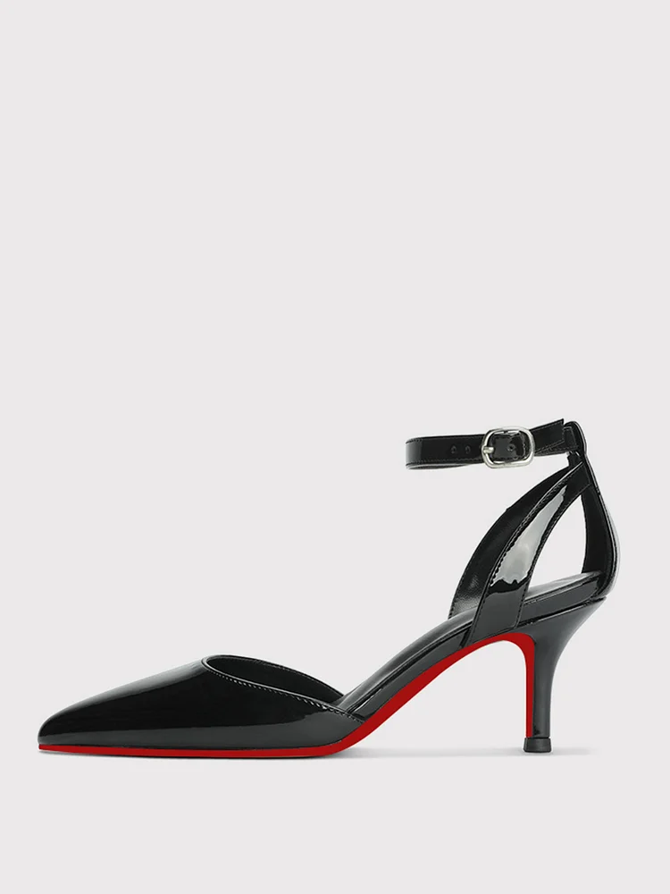 65mm Women's Ankle Strap Pointed Toe Pumps Wedding Party Special Heel Red Bottoms High Heels Stiletto Shoes