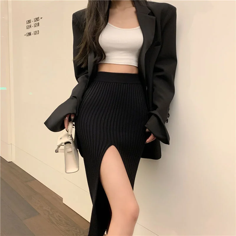 Uveng Uveng Temperament Elegant Sexy Open Skirt Dress Girl Slim Skinny Knitted Skirt Pure Wind High Waist Temperament Skirt