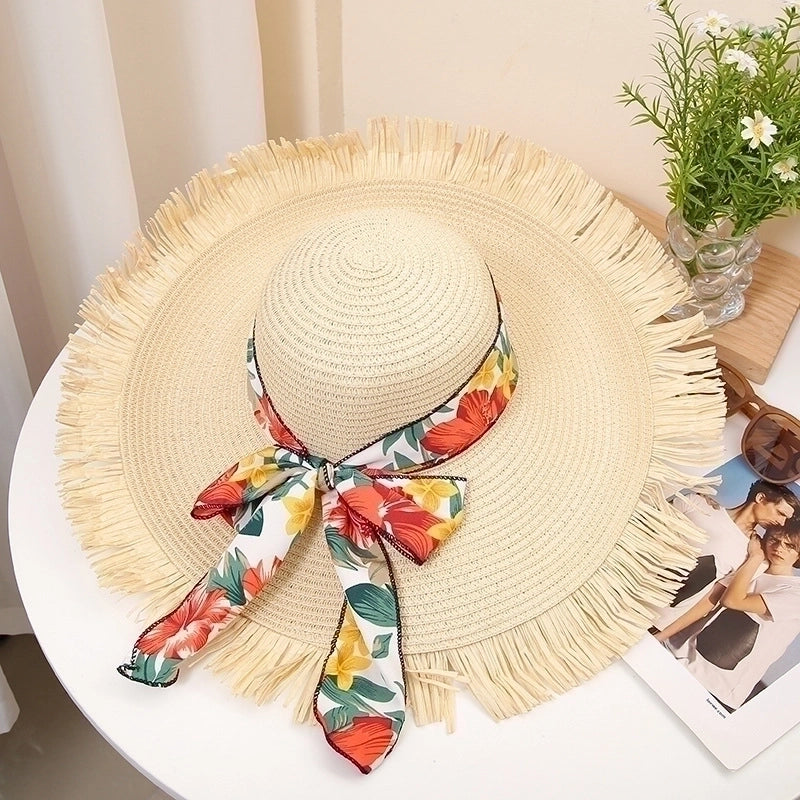 Women’s Vacation Beach Solid Color Big Eaves Straw Hat