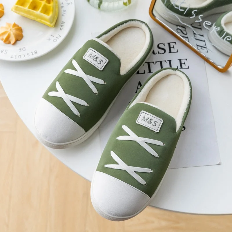 Comemore Man Women Winter Home Warm Cotton Slippers Couple Bedroom Indoor Sneakers New Woman Fluffy Slides Plush House Shoes 202