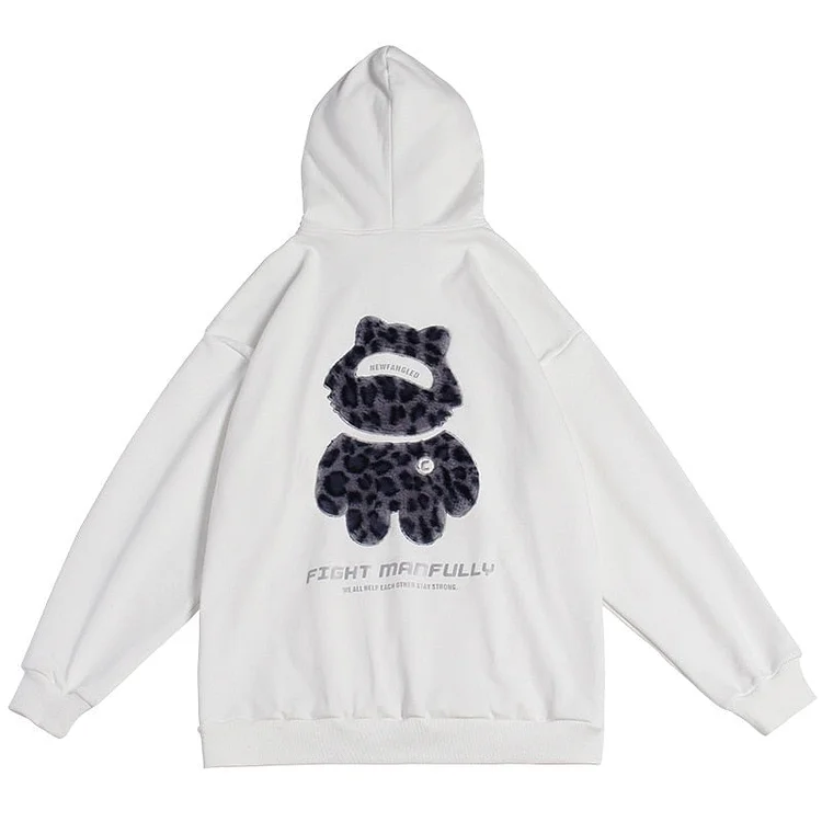 leopard Raccoon Fleece Embroidery Hooded Sweatshirt - Gotamochi Kawaii Shop, Kawaii Clothes