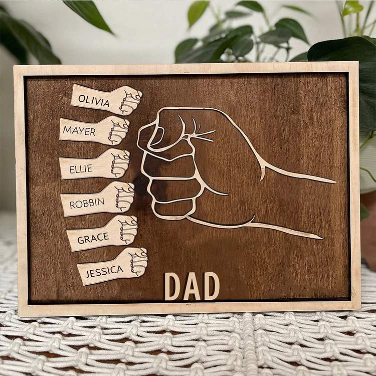 6 Names-To My Dad- Fist Signs Engrave 6 Names Family Bond Wood Frame for Father