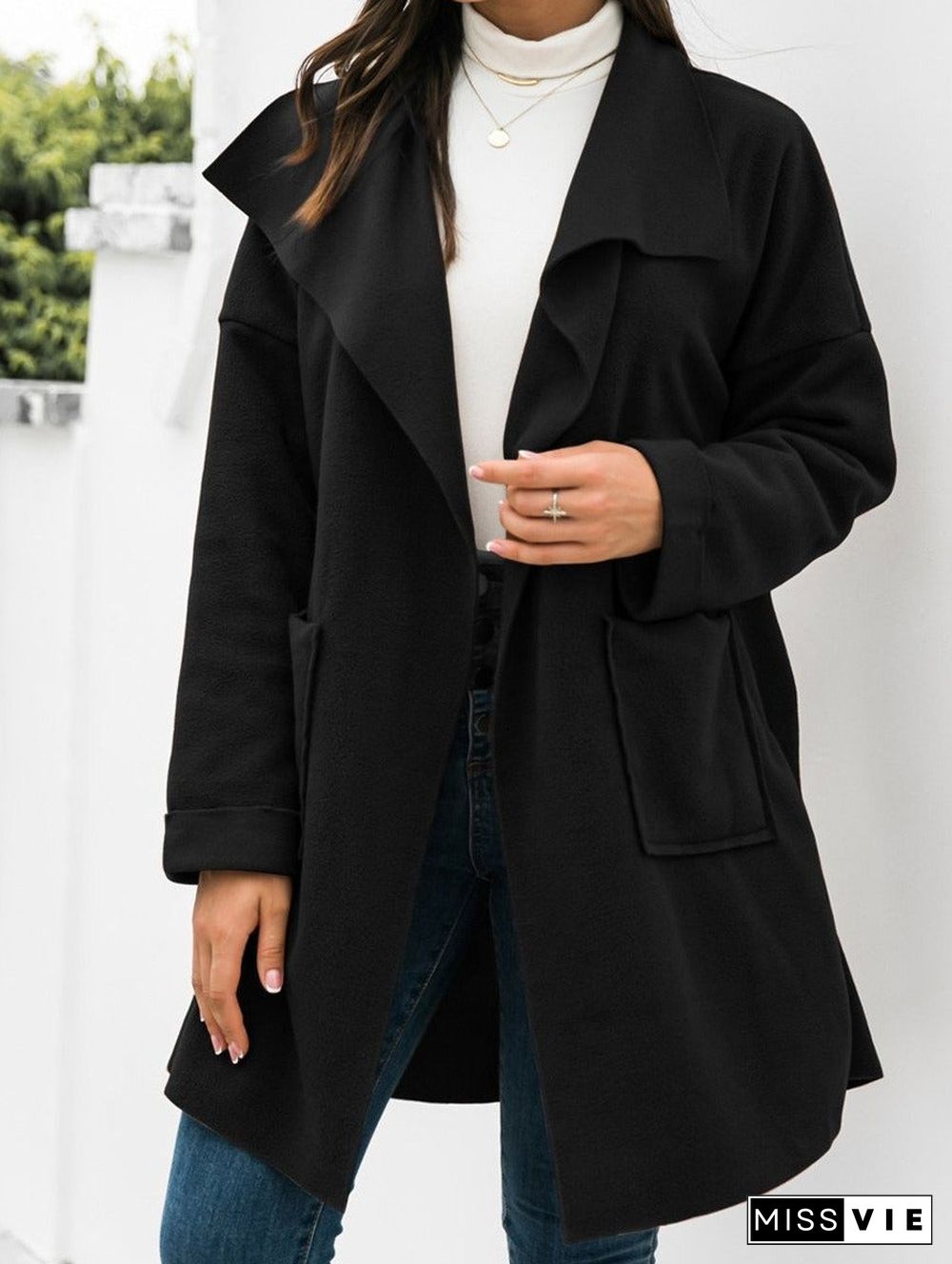 Casual Solid Color Lapel Long Sleeve Coat