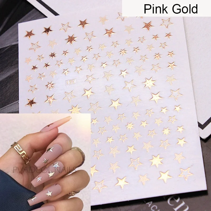 3D Nails Metallic Star Nail Sticker Decals Tips Wrap Decoration Salon Nail Art Supplies-Nail Inspo