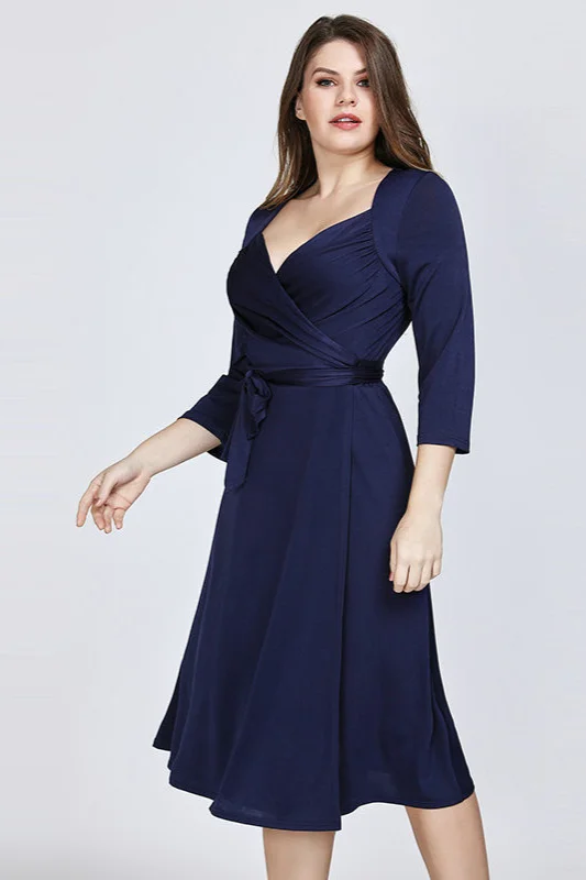 Navy Half Sleeve Sweetheart Plus Size Evening Party Dress - lulusllly