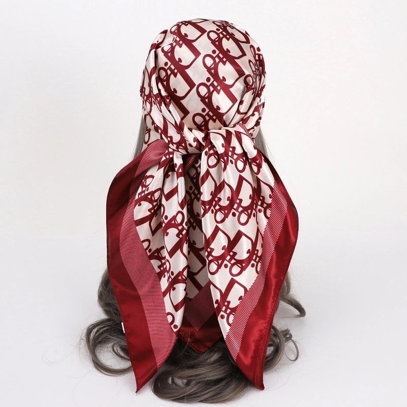 Women’s Vacation Plaid Satin Printing Silk Scarf