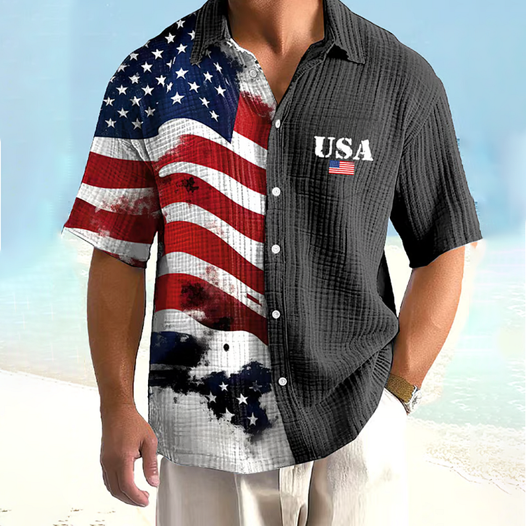 VChics Men's Independence Day Printed Short Sleeve Shirt