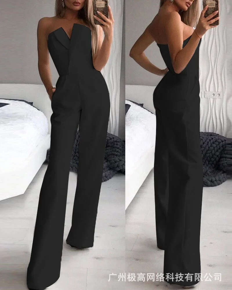 Tanguoant Strapless Jumpsuits 2022 Summer New Elegant Sleeveless Black White Red Slim Office Lady Jumpsuit