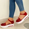Women Comfy Platform Soft Sole Fabric Hollow-out Tassels Sandals