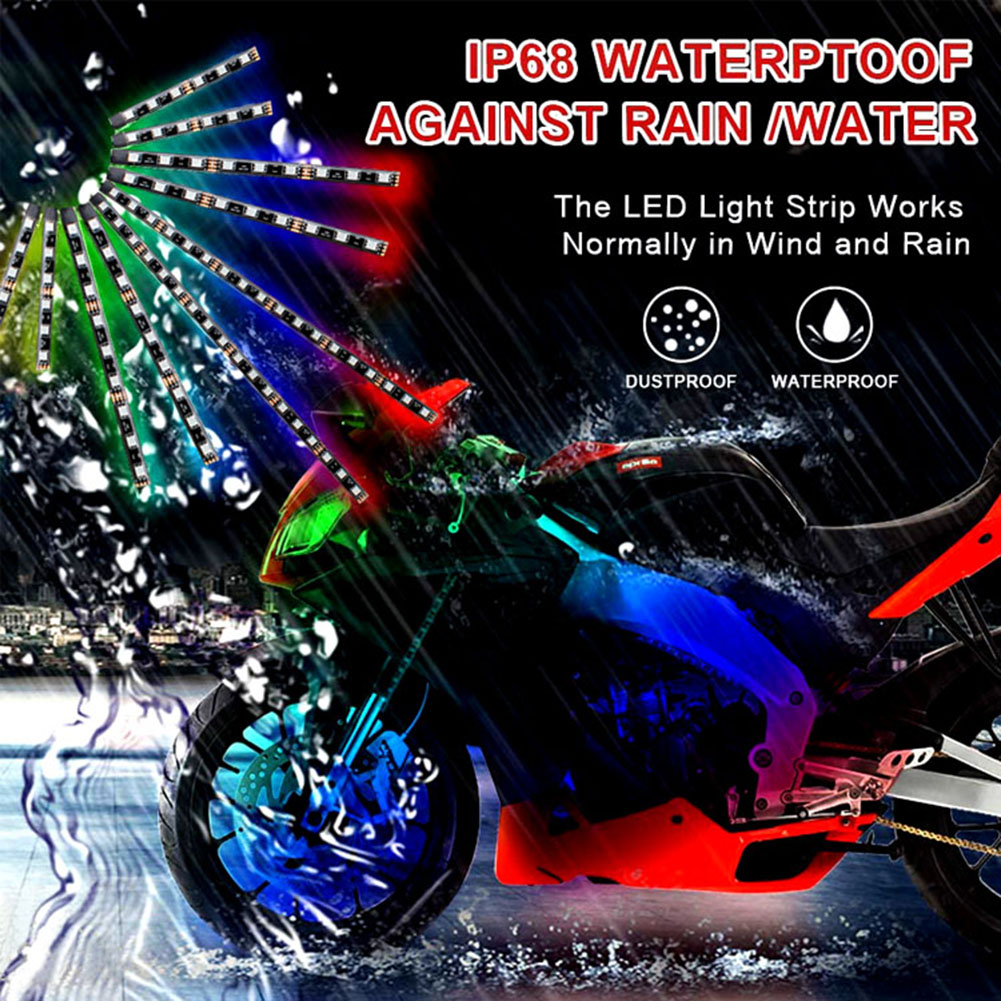 12pcs/set Motorcycle RGB LED Strip Kit RF+Voice Control Underglow Lights