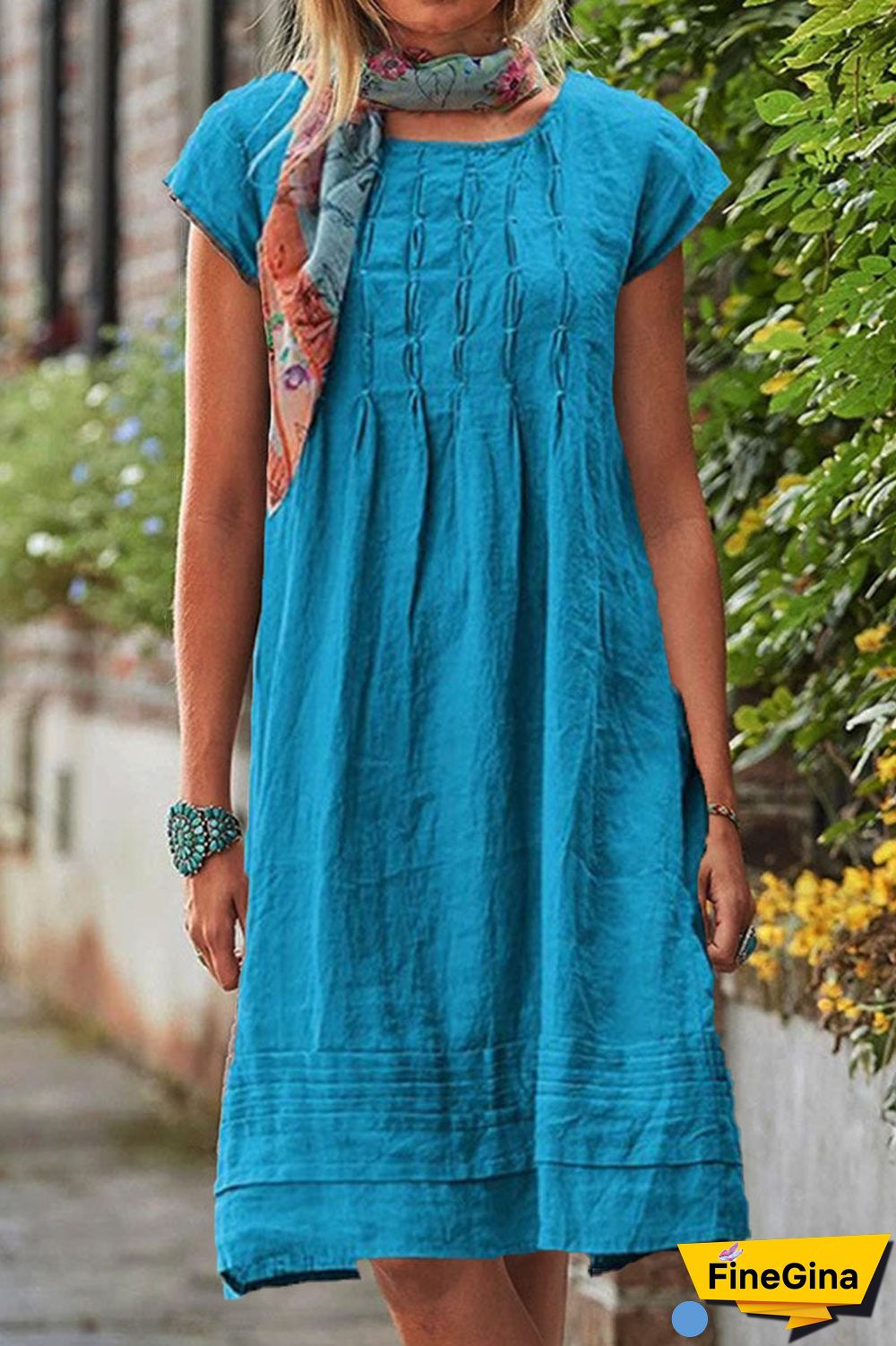 Casual Solid Patchwork U Neck A Line Short Sleeve Dress(7 colors)
