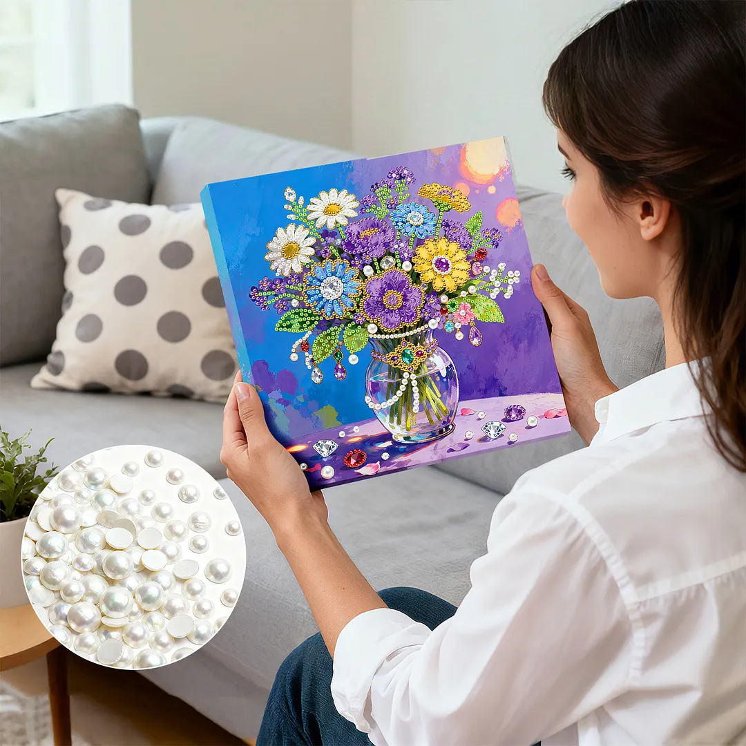 Vase DIY Pearl Painting Kit for Adults Gift Home Wall Decor 25x25cm With Frame