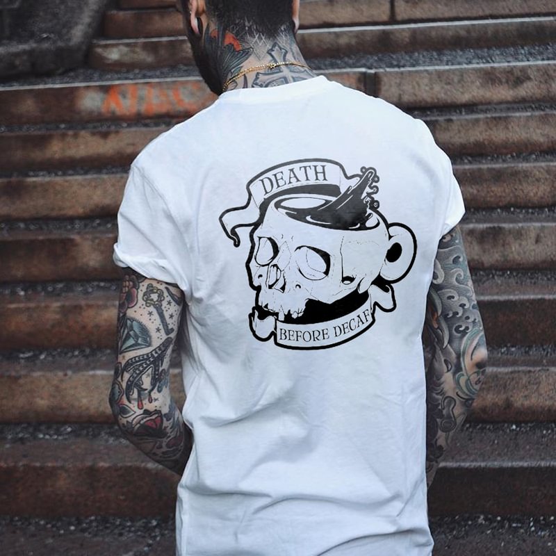 Death Before Decaf Printed Casual Sports Men's T-shirt -  