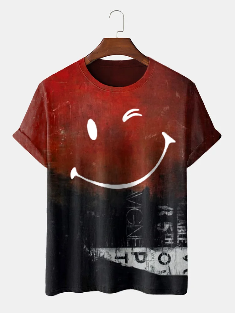 Red And Black Gradient Smiley T-Shirt