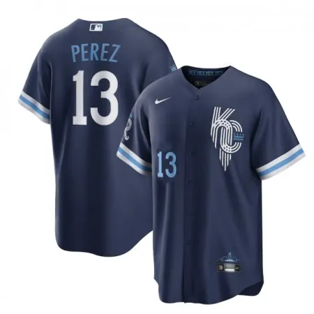 Men's Kansas City Royals #13 Salvador Perez 2022 Navy City Connect Cool Base Stitched Jersey IHF5