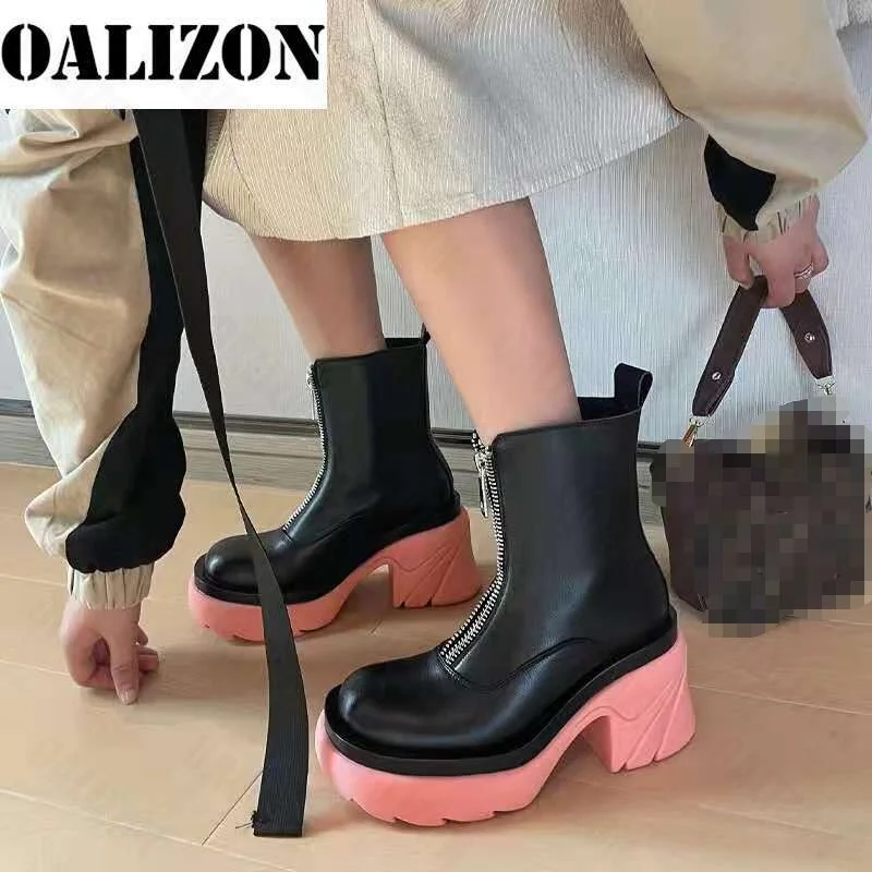 2021 New Women Modern Boots Autumn Winter High Quality Platform Cozy Warm Ankle Boots Round Toe Zip Mid Heel Casual Shoes Pumps
