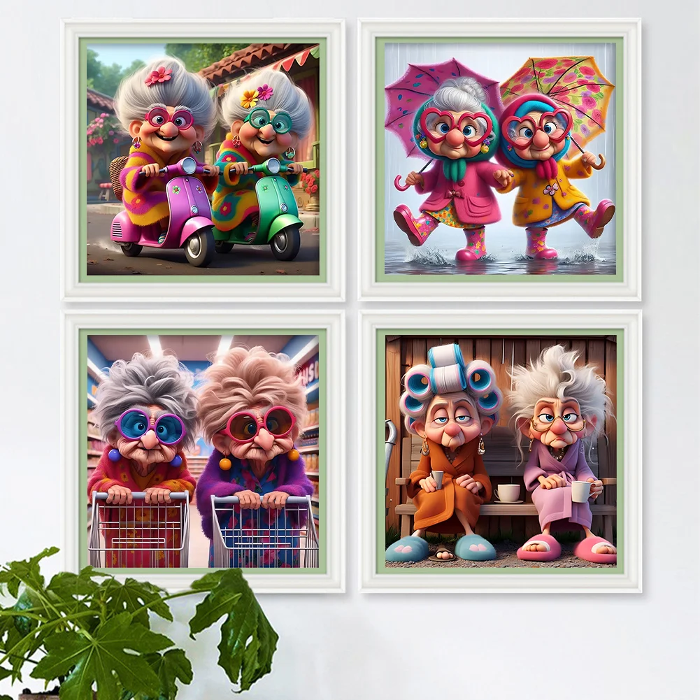 4pcs/Set Diamond Painting - Full Round Drill - Grandma(Canvas|30*30cm)