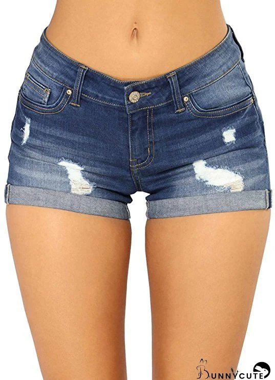 Women Summer Blue Straight Zipper Fly Solid Pockets Short Regular Plus Size Jeans