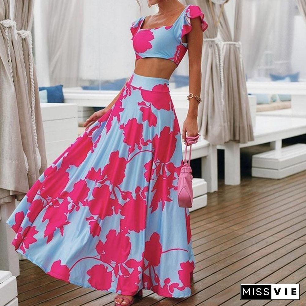 Red Flower Pattern Leisure Dress Set