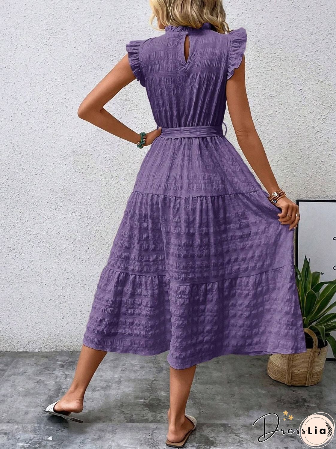 Tied Ruffled Cap Sleeve Midi Dress