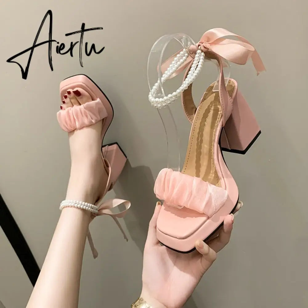 Aiertu Platform Mary Janes Women Lolita Shoes High Heels Party Shoes  Summer Sandals New Brand Chunky Pearl Pumps Ladies Zapatos Aiertu