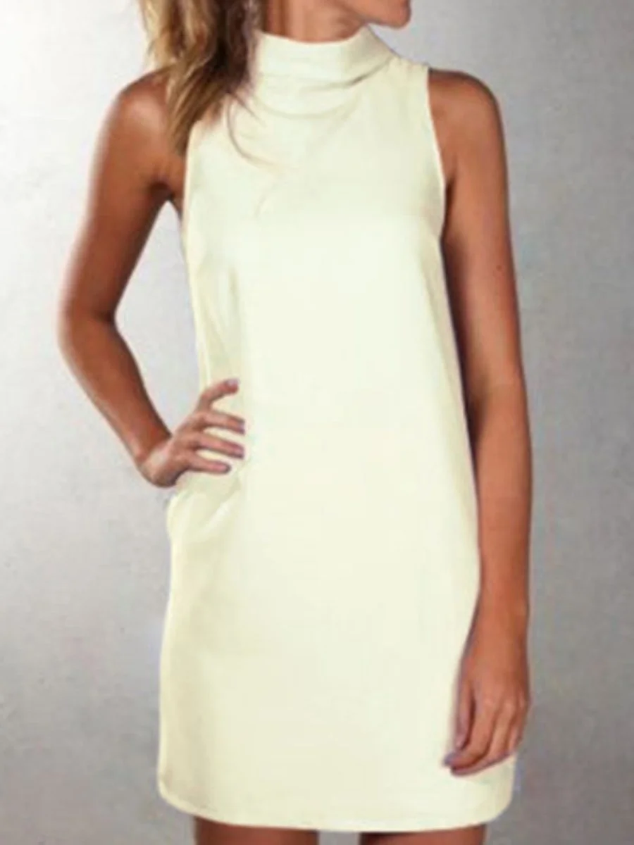 Crew Neck  Plain  Sleeveless Casual Dress