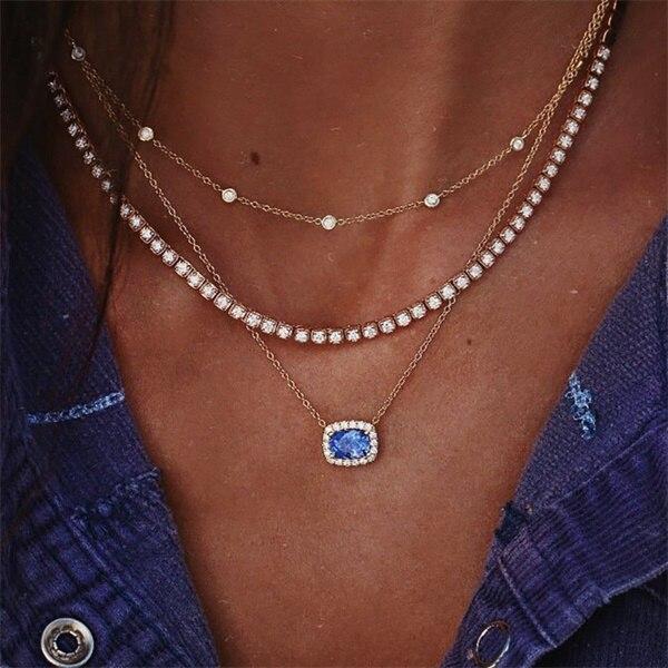 Bohemia Multilayer Crystal Pendant & Necklace Set Women Creative Shiny Necklace