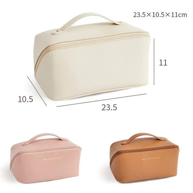 Booxom Leather Cosmetic Bag with Handle and Divider （Buy 2 Free Shipping）