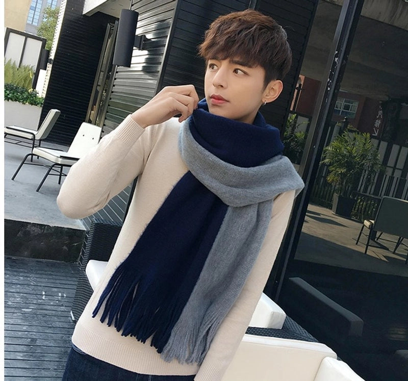 Imitation Cashmere Scarf Women’s Autumn And Winter Color-blocking Warm Japanese And Korean Style Couple Thickened Scarf Two-color Tassel Scarf