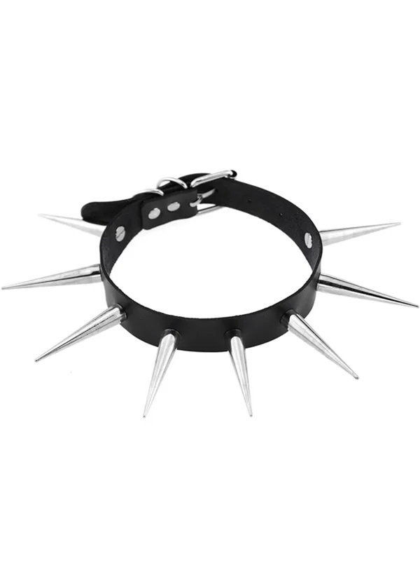 Goth Sharp Nail Rivets PU Black Choker