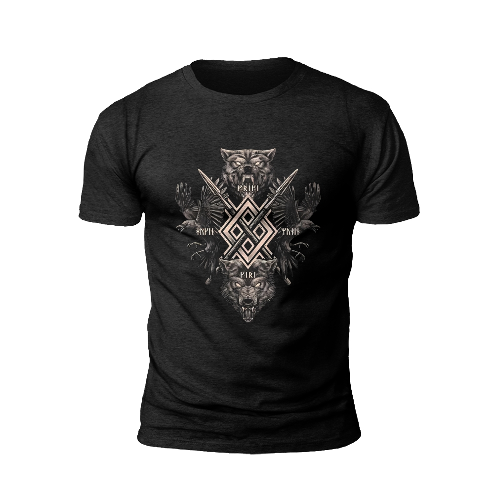 Fierce Wolves and Swords: Tribal Warrior T-Shirt