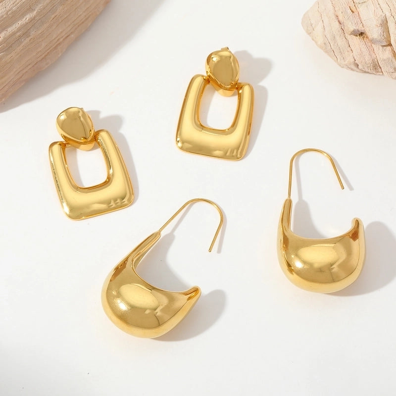 1 Pair Casual Basic Minimalist U Shape Water Droplets Rectangle Plating 304 Stainless Steel 18K Gold Plated Ear Studs