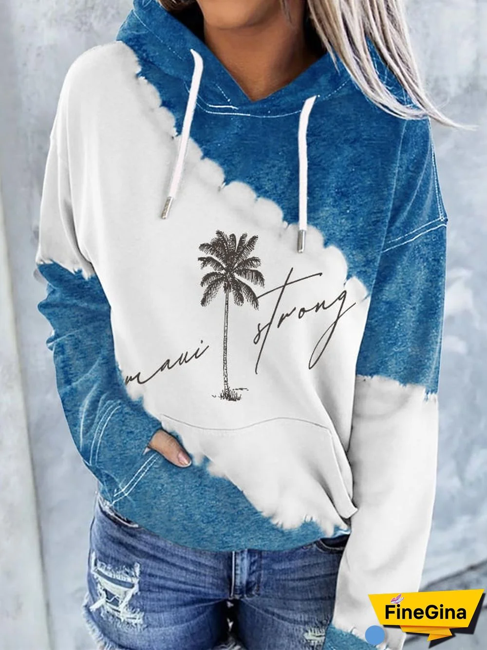 Retro Maui Strong Pray For Maui Palm Tree Print With Pocket Hoodie
