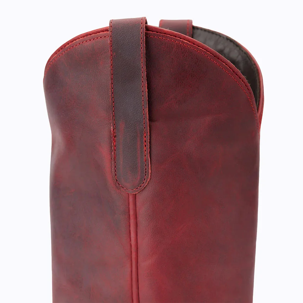 Maroon Comfort Chunky Heel Mid Calf Pull On Cowgirl Boots for Women